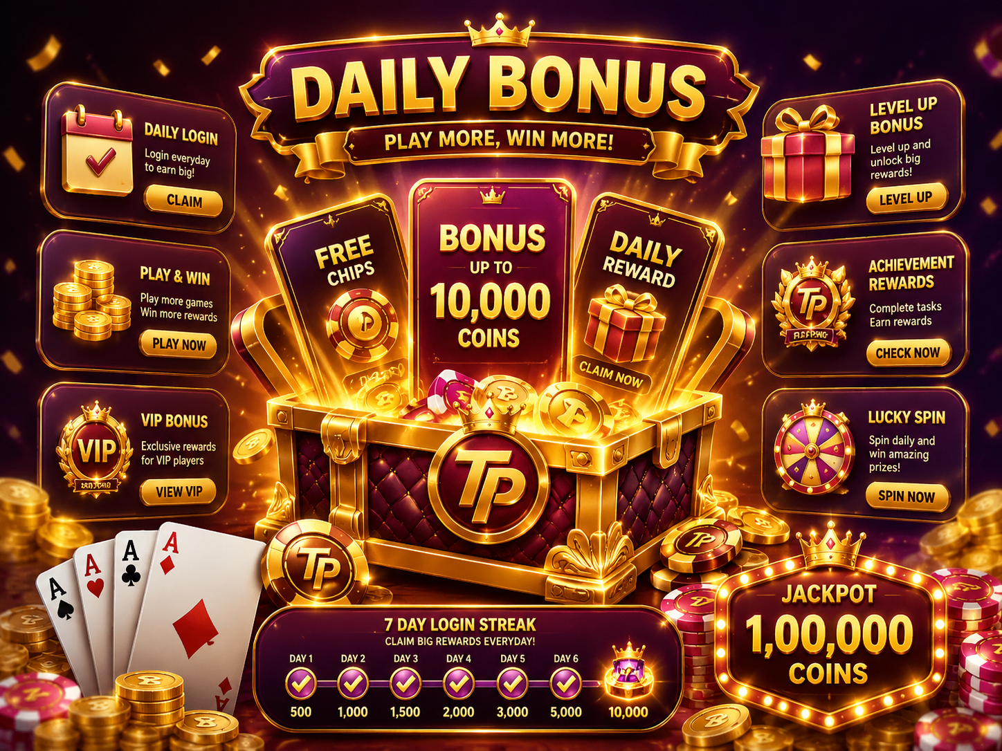Teen Patti Gold lobby with cards, table panels, and gold chips